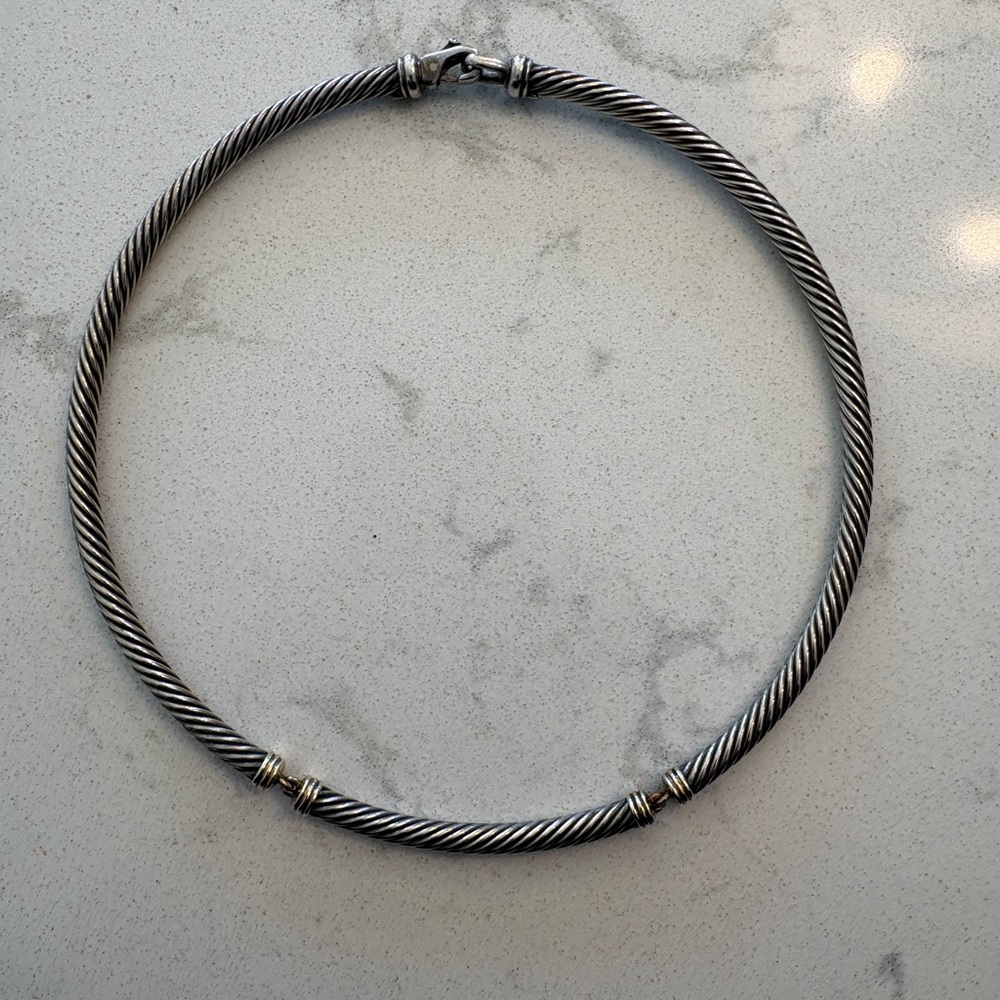 David Yurman Sterling Cable Torque Necklace with 14k Gold Accent